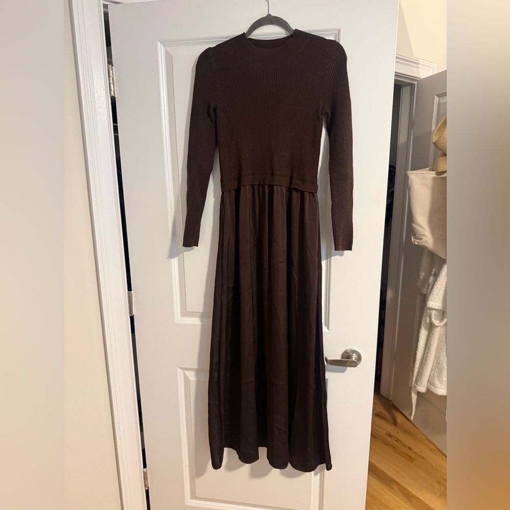 Taylor Brown Ribbed Knit Top Maxi Dress
